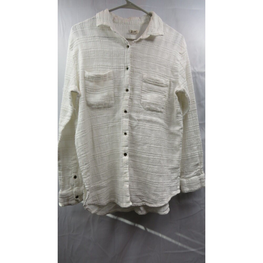 Billabong Women’s White Linen Long Sleeve Blouse, Size Large